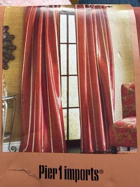 New! NIP Pier 1 Imports (1) Lined Panel Red Gold Striped 54 X 84